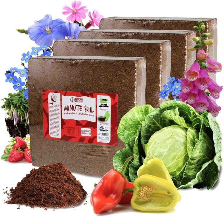 Minute Soil Bulk Coconut Coir Block 4-Pack – OMRI Listed for Organic Use – 48 lb Compressed Grow Medium – Expands with Water – Gardening, Beds, Containers