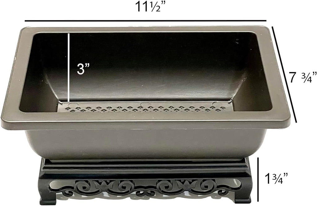 Bonsai Pot – 2-Pack 11.5 Inch Bonsai Training Pot with Eelegant Stand – Antique Brown Bonsai Pots with Mesh Drainage – Luxurious Bonsai Tree Pots Indoor Made with Recycled Plastic