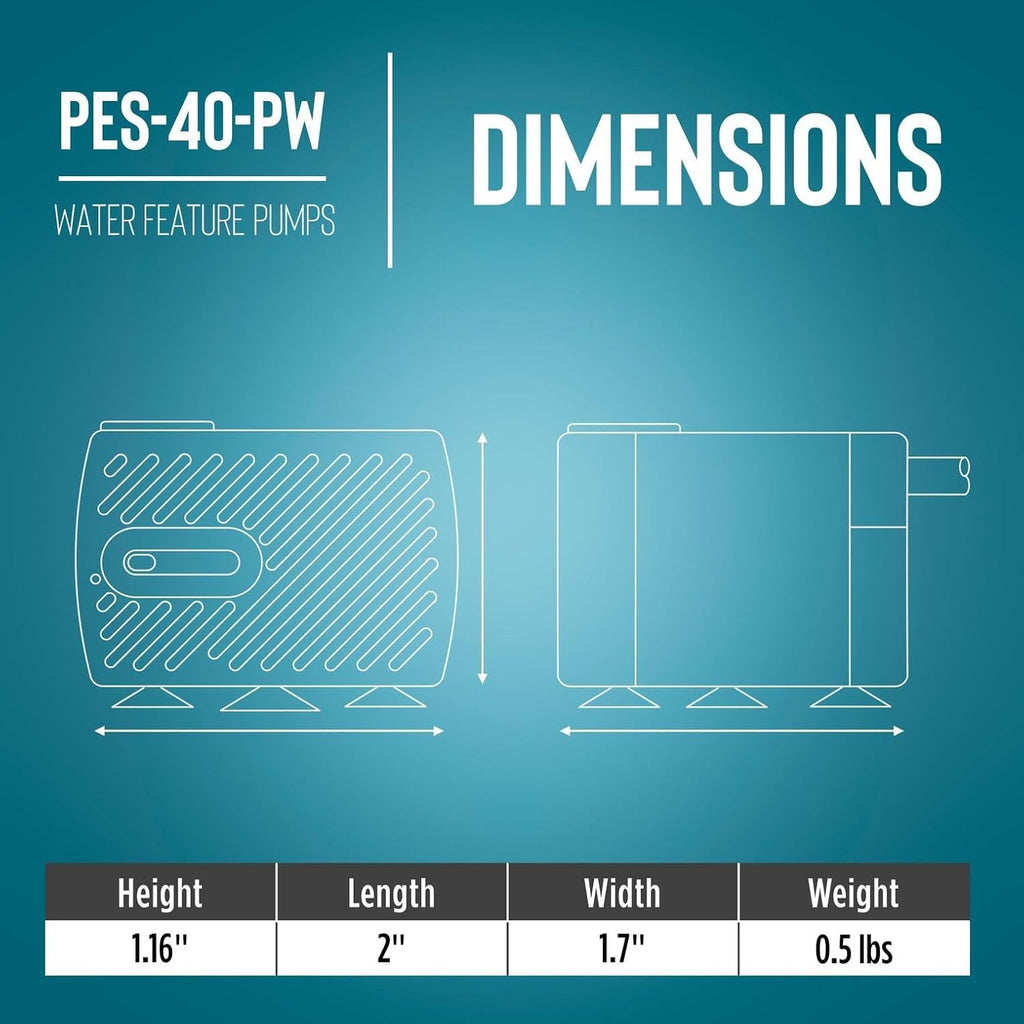 Little Giant PES-40-PW 115-Volt, 45 GPH Magnetic Drive Fountain Pump with 6-Ft. Cord, Black, 566713