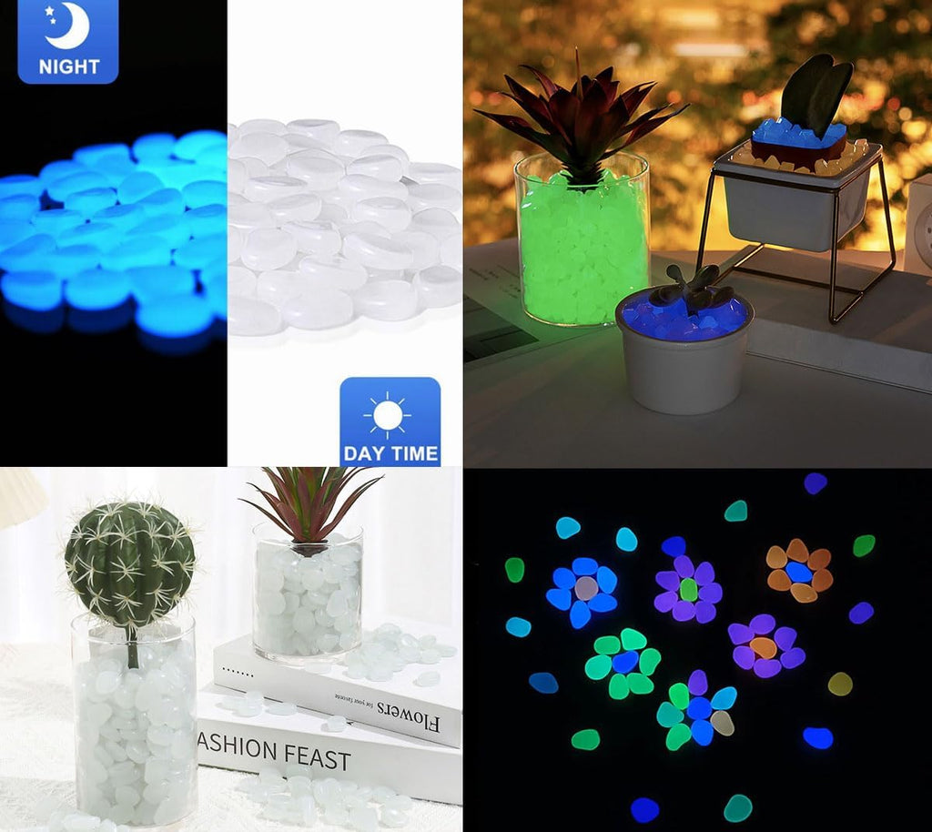 Glow in The Dark Stones 1000 Pcs Glow Pebbles Aquarium Rocks White Stones for Fish Tank Lawn Yard Garden Walkway Plant Pots