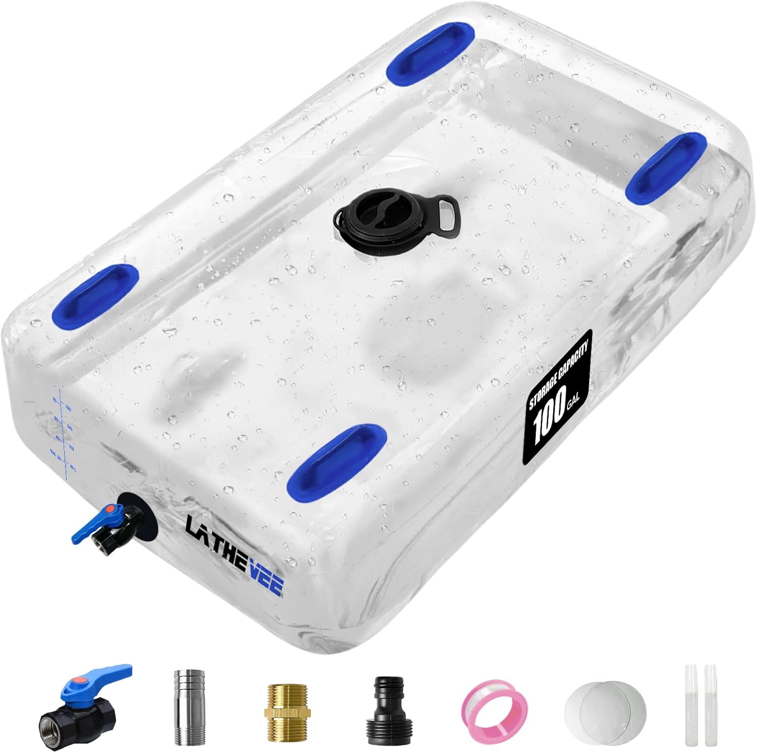 Water Storage Bladder, 100 Gallon Portable Water Tank, Transparent and Foldable with 4 Types of Interface Accessories, Suitable for Gardens, Emergency Situations, Camping, Etc.