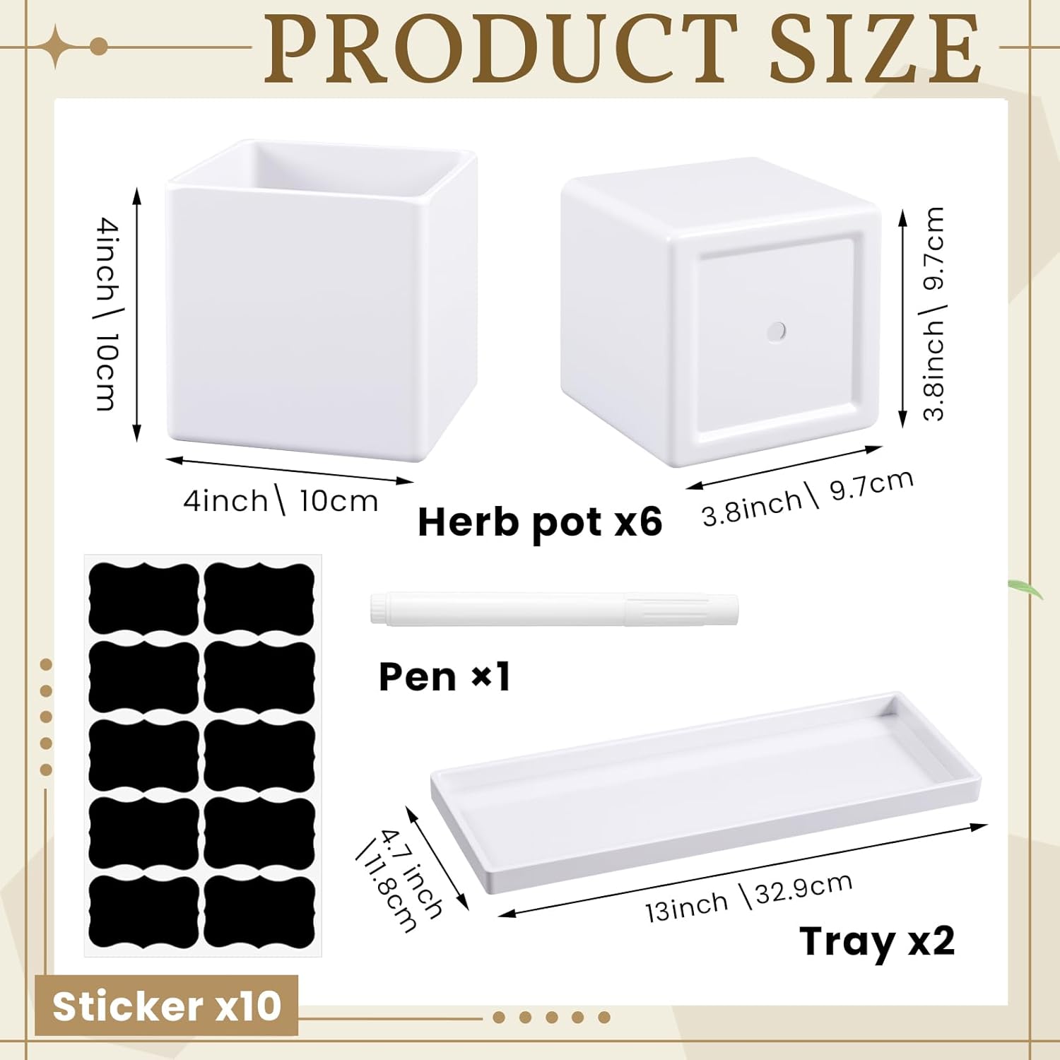 6 Pcs Herb Garden Planter Set Herb Garden Kit Indoor Plastic Plant Pots with Drainage and Saucer Succulent Cactus Vegetable Window Boxes Planter for Windowsill Indoor Outdoor Pots