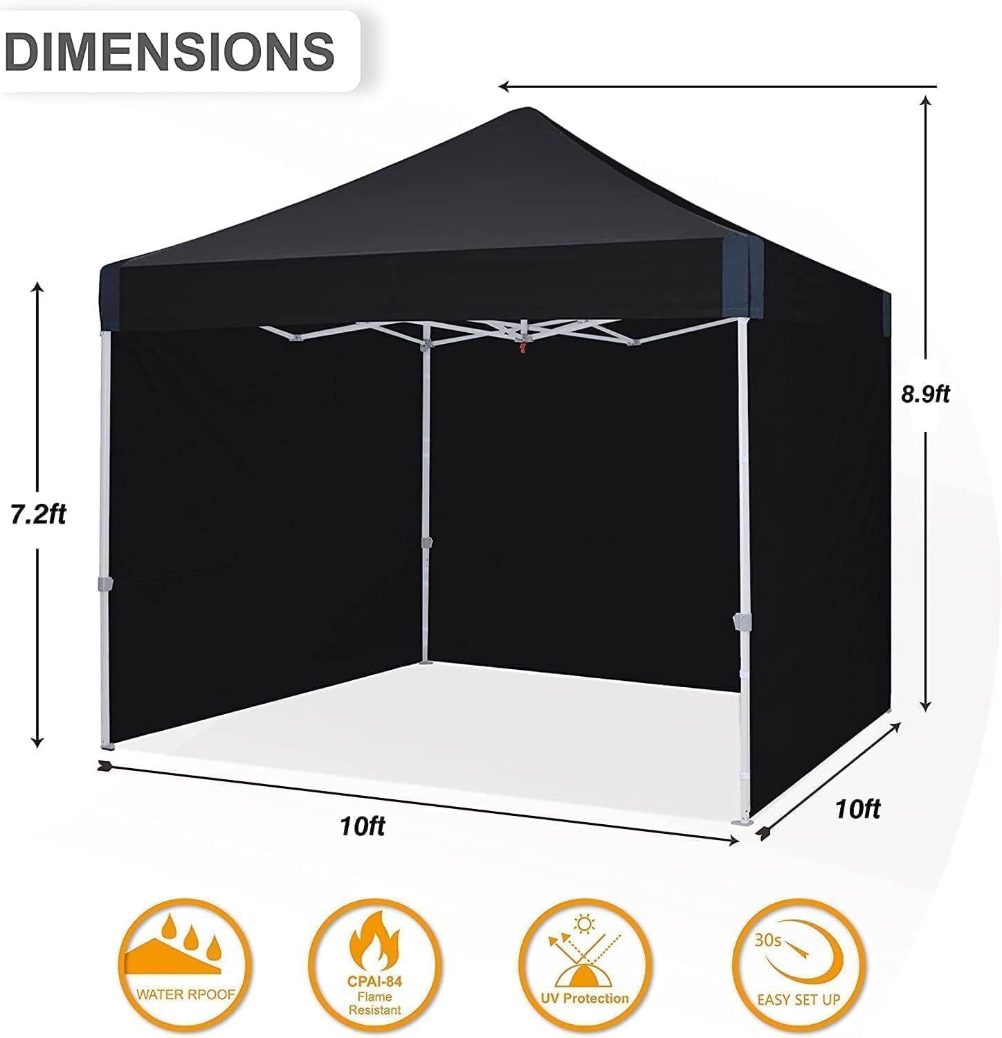 10x10 pop up Canopy Tent, Eazy up Outdoor Patio Canopy Tent with sidewalls, Heavy Duty Commercial Instant Canopy Tent with Sand Bags for Deck, Party, Camping， Backyard, Playground, Black