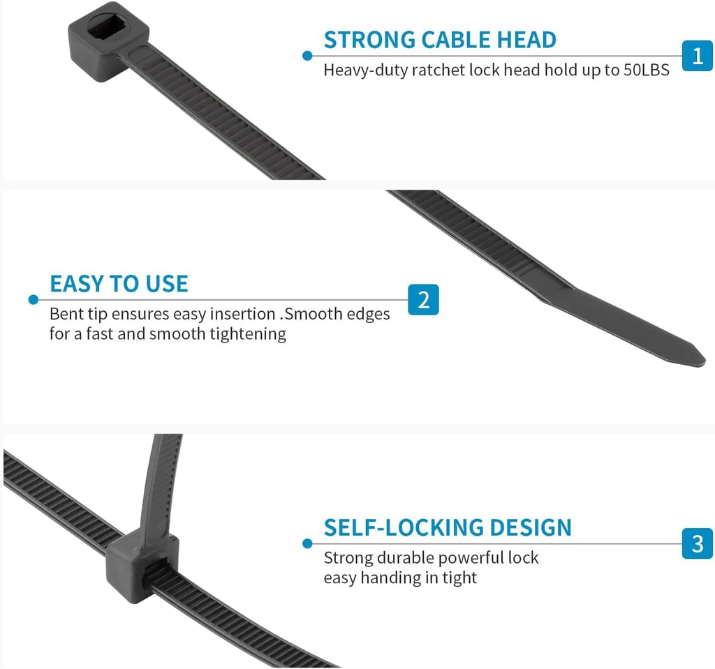 XINGO 5000 PCS Black Zip Ties 12 Inch, 60 LBS Tensile Strength, Self-Locking Nylon Plastic Nylon PA66 Wire Ties for Indoor and Outdoor Use