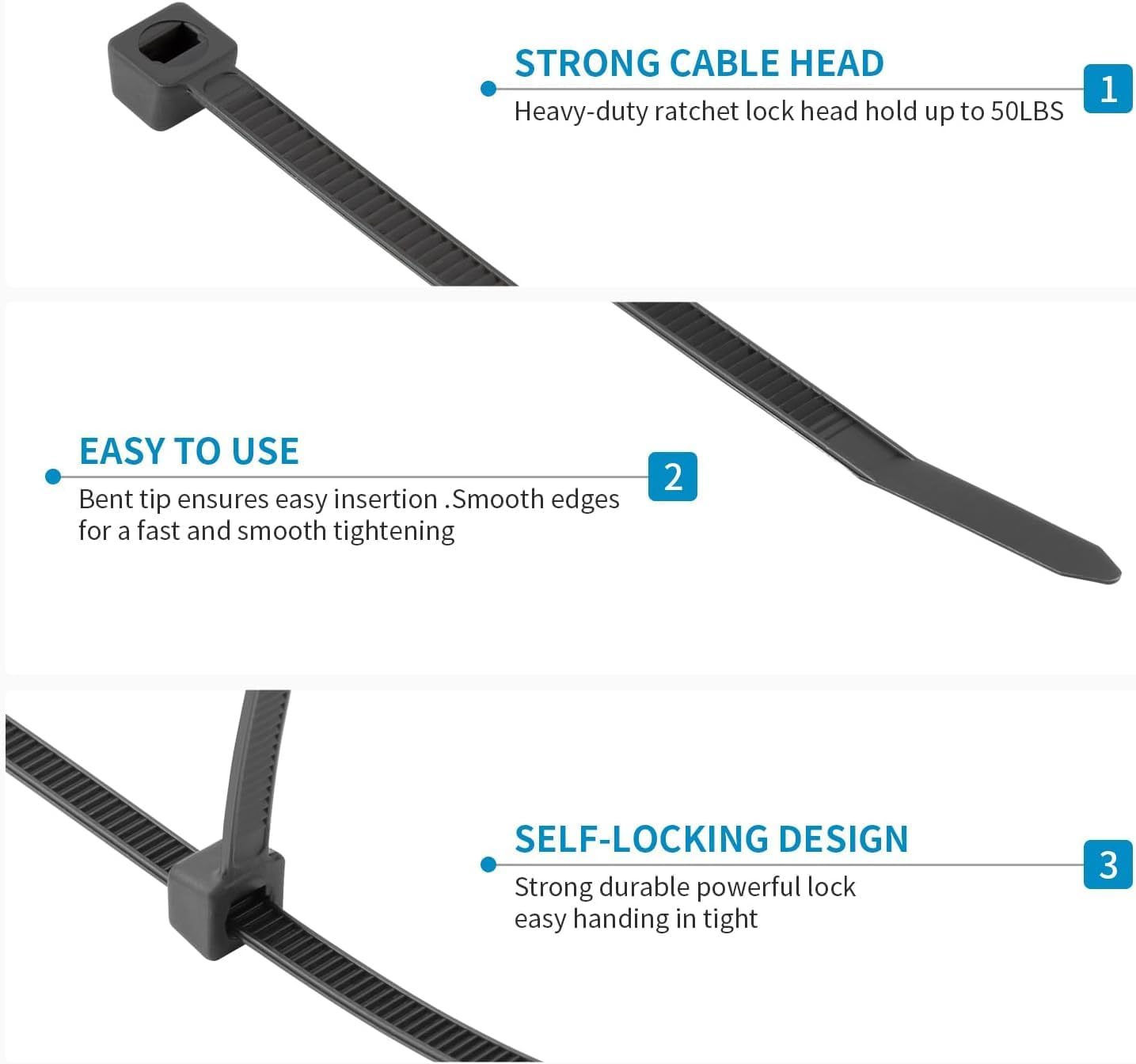 XINGO 5000 PCS White Zip Ties 8 Inch, 60 LBS Tensile Strength, Self-Locking Nylon Plastic Nylon PA66 Wire Ties for Indoor and Outdoor Use