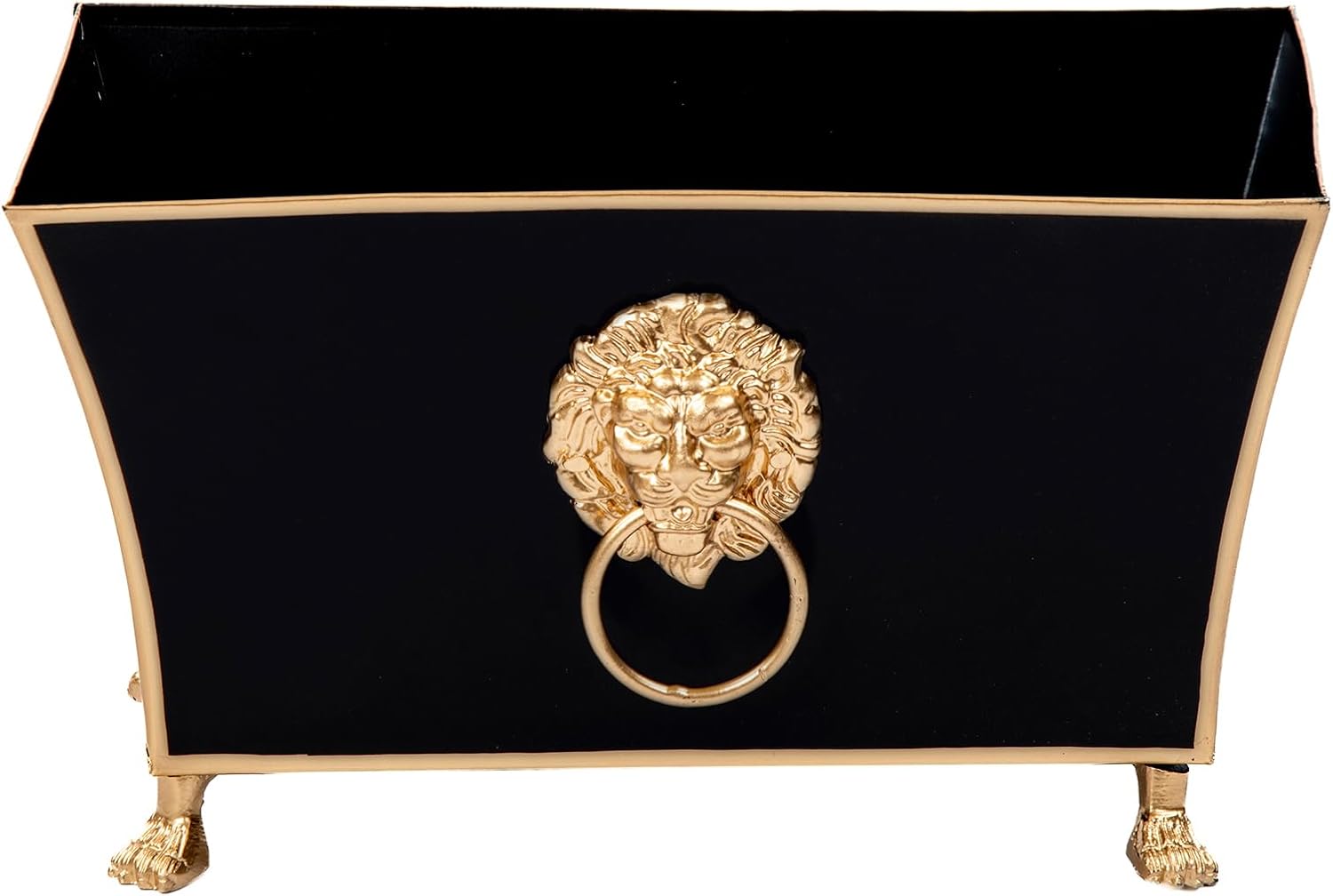 Jaye's Studio Paws and Claws Regency Fluted Rectangular Cachepot, Black Metal Planter with Gold Trim, Flower Centerpiece Planter, Boho Indoor Plant Pot, Black Home Decor, 12 Inch