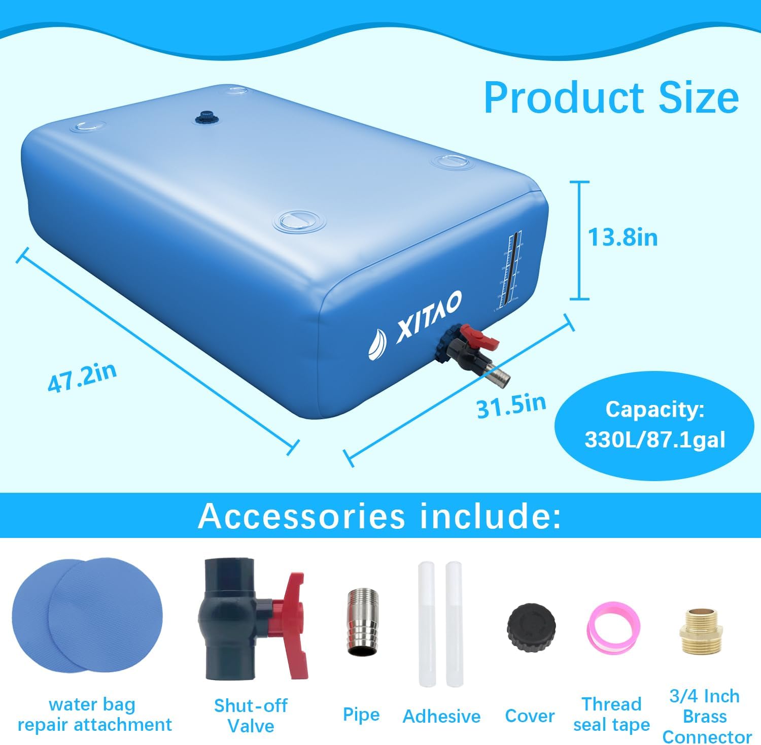 XITAO 87Gal Large Capacity Water Storage Bladder Containers w/Water Level Indicator Portable Foldable Emergency Water Tank Bag for RVs, Drought Resistance, Fire Prevention, Agricultural Irrigation