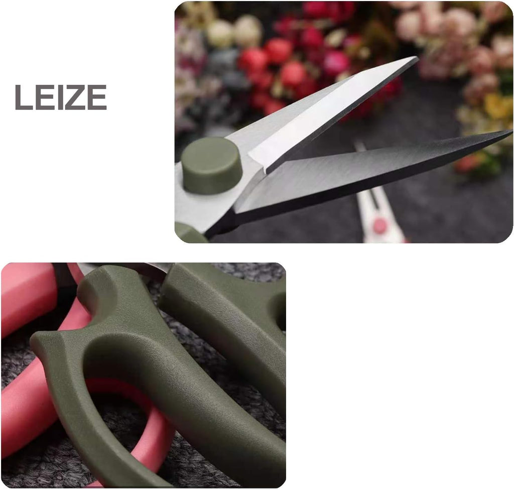 Leize Flower Scissors, Premium Thickened Stainless Steel Floral Shears, Strong Pruner for Flowers, Branches and Leaves (Grey Green Slender)
