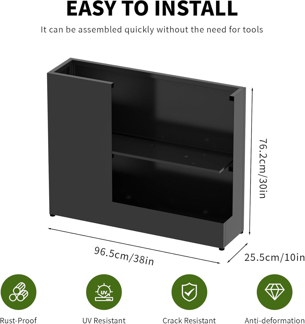 38" L x 10" W x 30" H Black Planter Box - Thickened Galvanized Steel with Weather-Resistant Coating, Heavy-Duty Raised Garden Bed for Outdoor Plants, Easy Assembly & Adjustable Feet