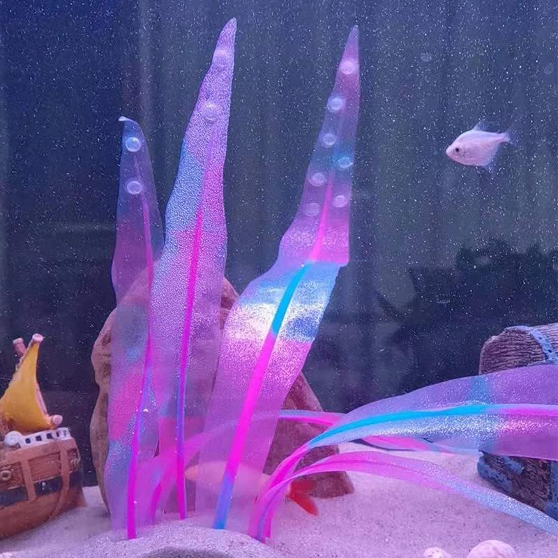 1Pc Silicone Aquarium Plants Tall Fish Tank Artificial Plants Decor Glowing Kelp Simulation Artificial Water Grass Fish Tank Plant,Pink,16.9in