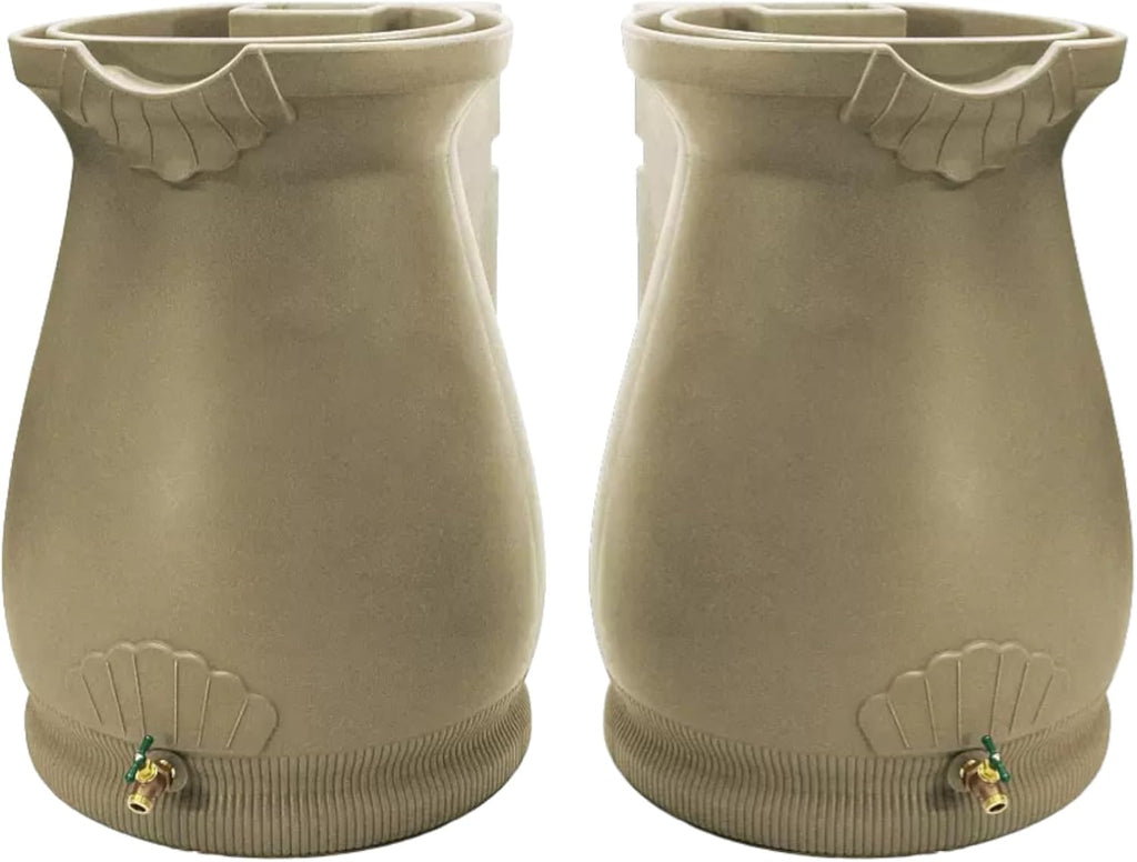 65-Gallon Urn Rain Wizard Decorative Barrel (Khaki, 2 Pack)