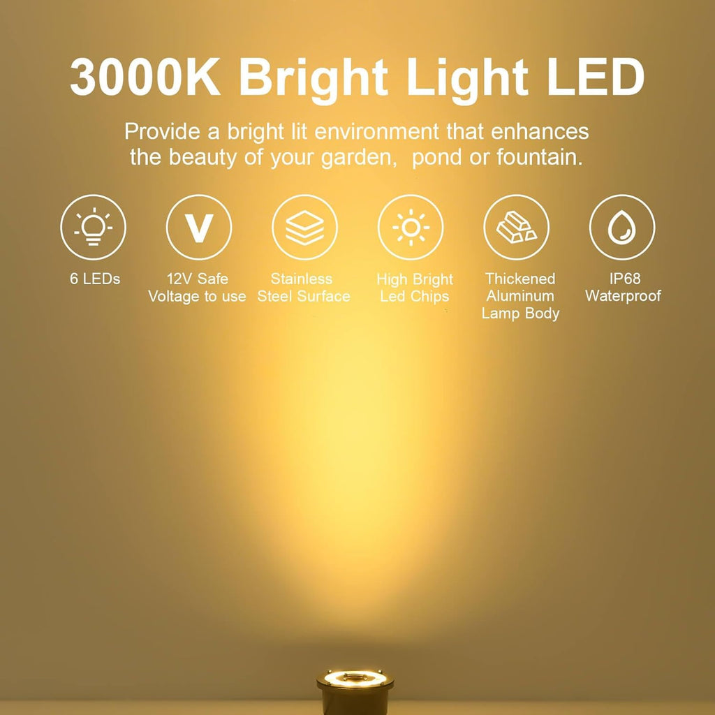 Fountain Light LED Underwater Pond Lights Warm White DC12V IP68 Waterproof Submersible Light for Garden Fountain Pond