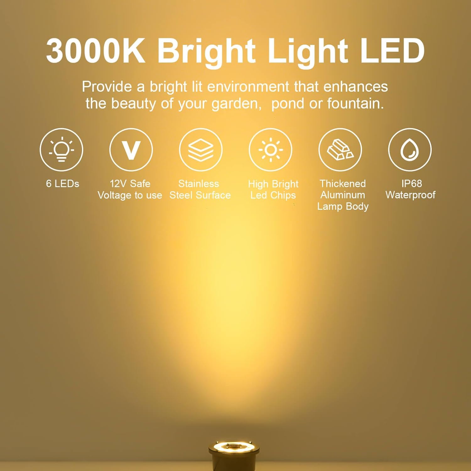 Fountain Light LED Underwater Pond Lights Warm White DC12V IP68 Waterproof Submersible Light for Garden Fountain Pond