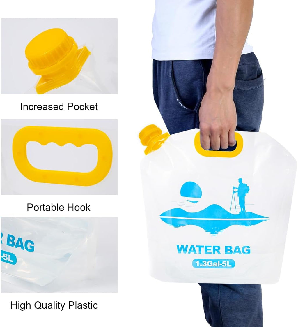 Collapsible Emergency Water Container Bag,WaterStorageCube,Flat Folding,BPA Free Food Grade,Clear Plastic Storage Jug for Camping Hiking Backpack,No-Leak Freezable,Water Bottle 1.3 Gallon/8pcs