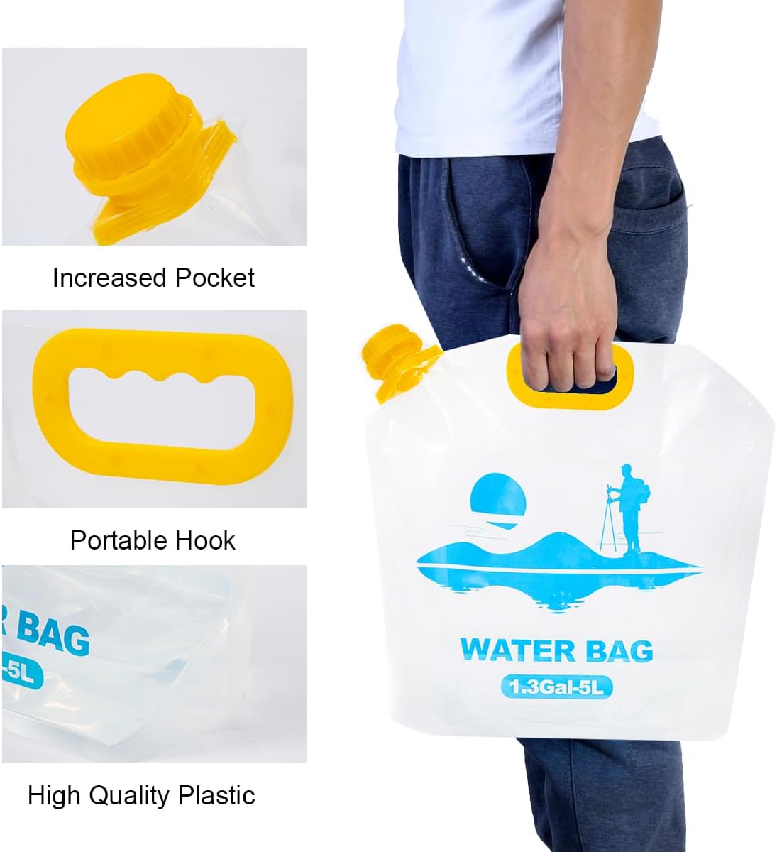 Collapsible Emergency Water Container Bag,WaterStorageCube,Flat Folding,BPA Free Food Grade,Clear Plastic Storage Jug for Camping Hiking Backpack,No-Leak Freezable,Water Bottle 2.6 Gallon/2pcs