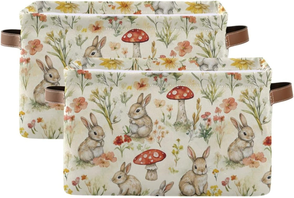 Easter Mushroom Rabbit Rectangular Storage Basket Organizer Bin Shelf Baskets For Clothes Gifts For Home Office Dorm