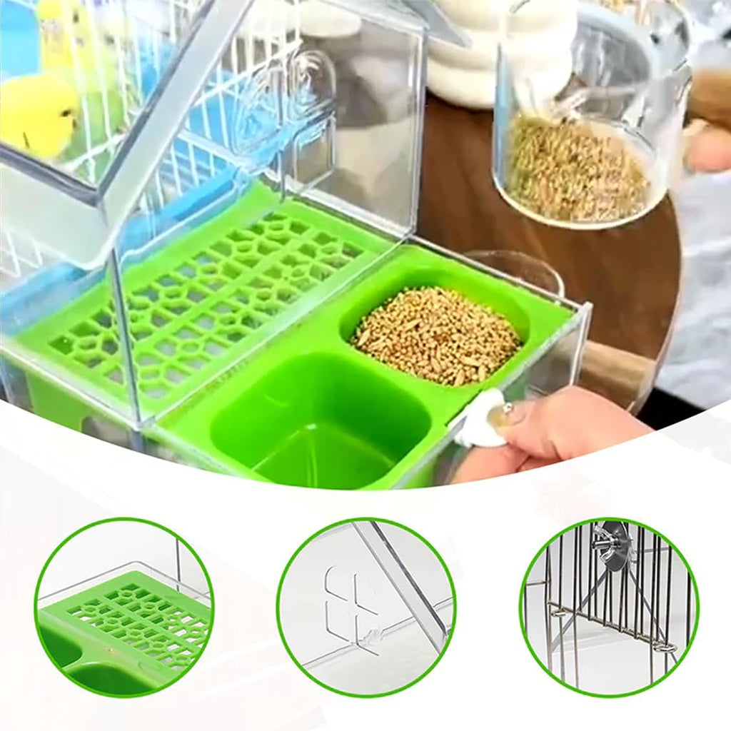 2026 New Pull-Out External Parrot Feeder, Bird Bath for Cage, 7*6*5.5in Bird Feeder House, Transparent Parakeet Cage Accessories, Easy To Fill, Clean, Long-Lasting, for Finch and Hummingbird (Green)