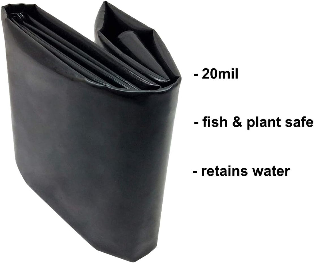 Pond Liner, 20 Mil 7 x 10 Feet Pond Liners for Outdoor Ponds, Black HDPE Fish Pond Liner for Koi Ponds, Streams Fountains and Garden Waterfall