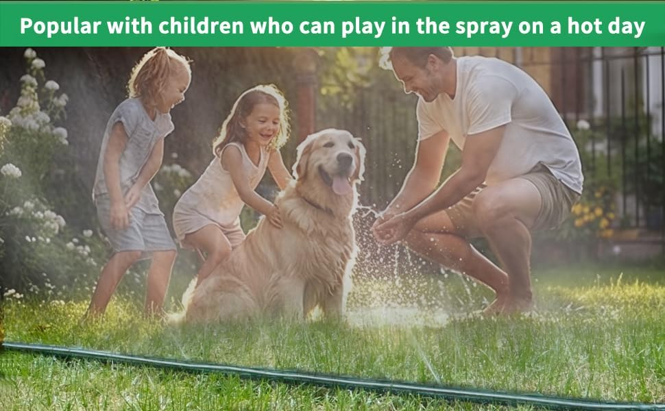 150 FT (75FT*2) Flat Sprinkler Hose for Lawn Watering Garden Soaker Hose with Holes, Heavy Duty Lightweight No-Kink Water Hose with Stakes, Irrigation Hose, Great Fun for Kids and Dog