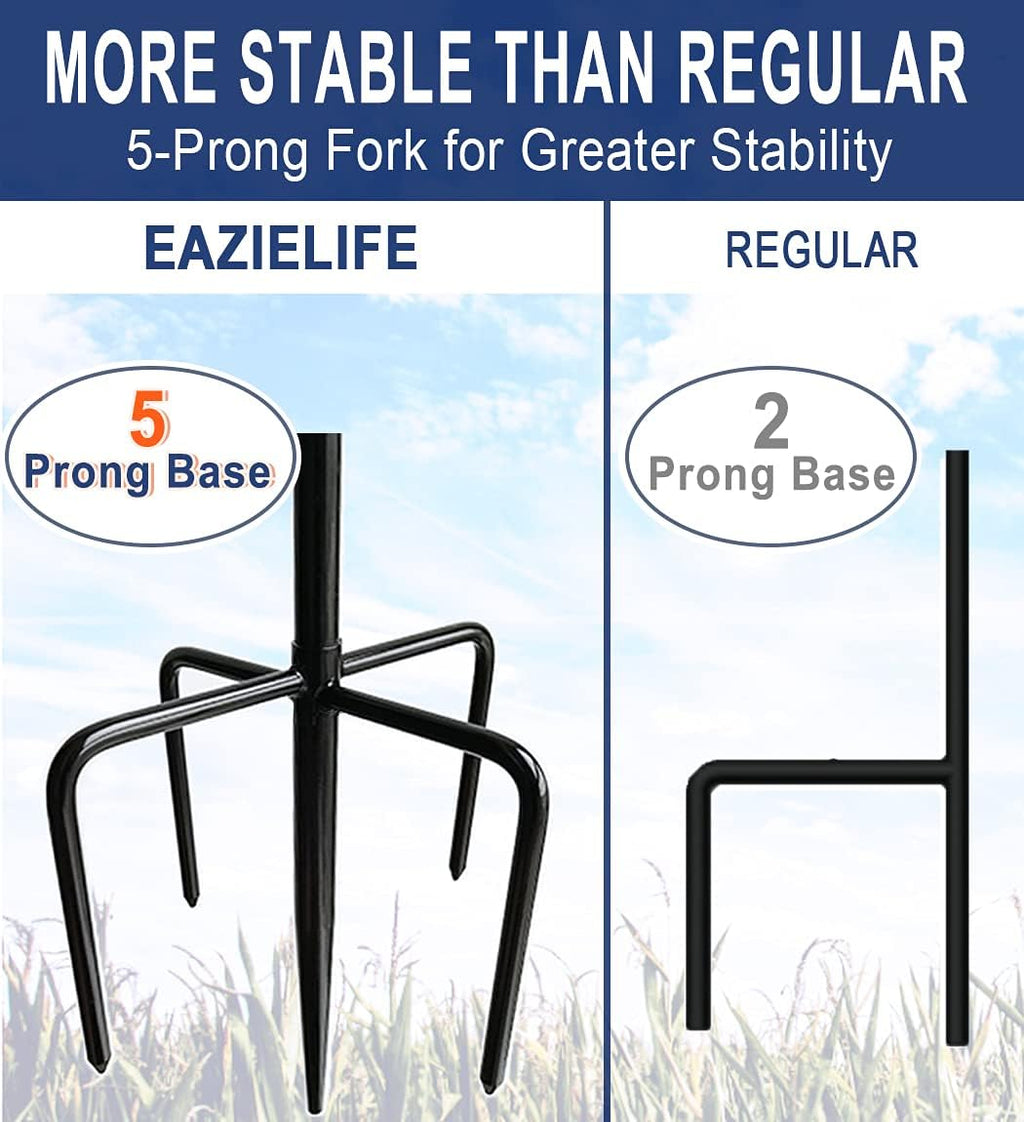 Shepherds Hook for Outdoor Bird Feeders Pole 60 Inch Tall, Adjustable Heavy Duty Garden Hanger Stake Pole with 5 Prong Base, Shiny Black (2 Packs)