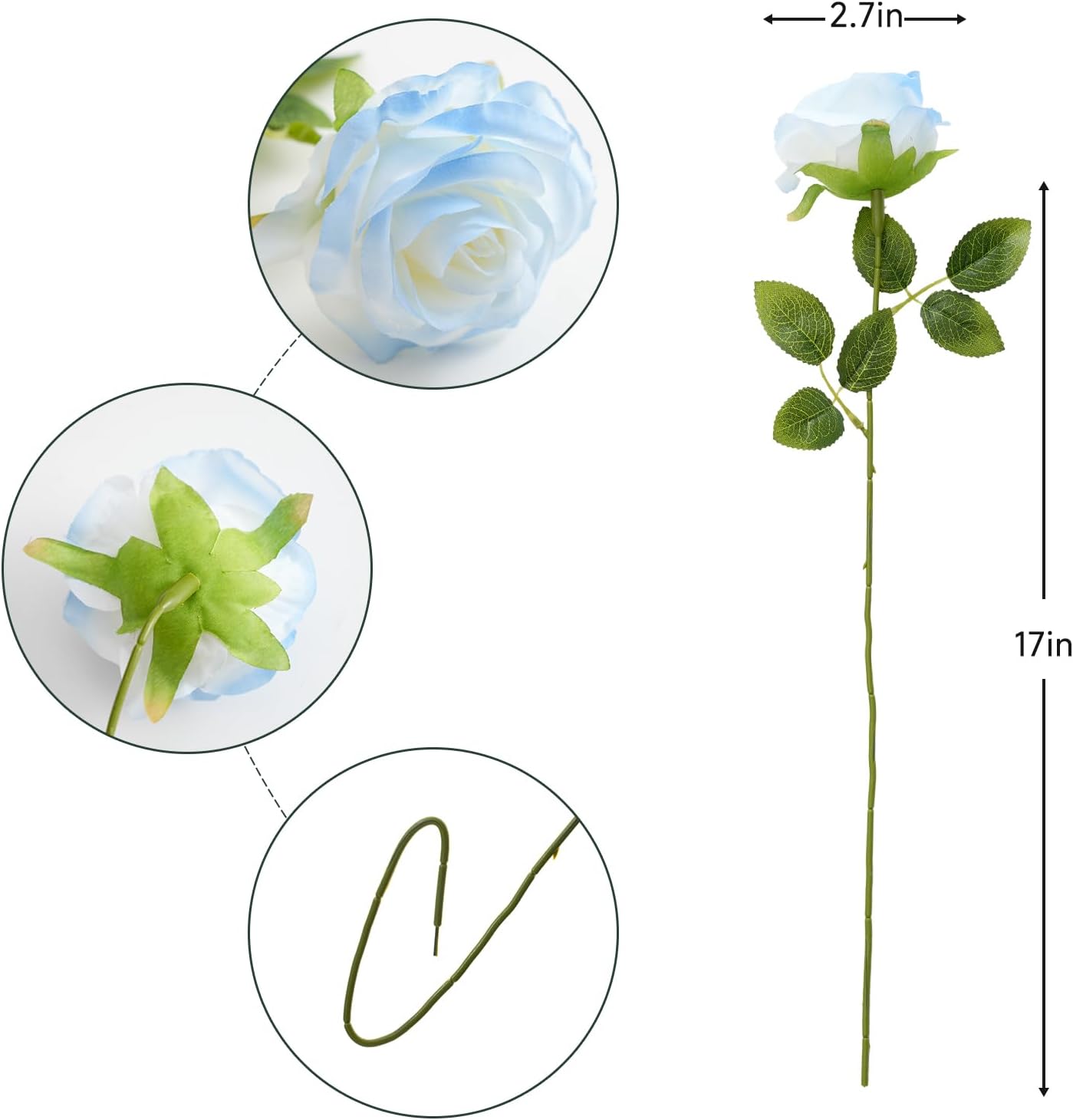 Ice Blue Artificial Roses Fake Flowers Not Bend The Peduncle with Stems for DIY Wedding Bouquets Bridal Shower Centerpieces Arrangements Tables Decorations 12pcs