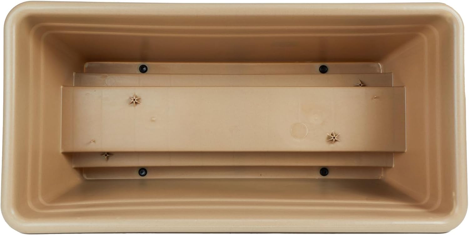The HC Companies Deck Railing Planter Box w/Removable Drain Plugs - Lightweight & Weatherproof Plastic Flower Box - Balcony Planters for Railing and Fence (24”, Sandstone)