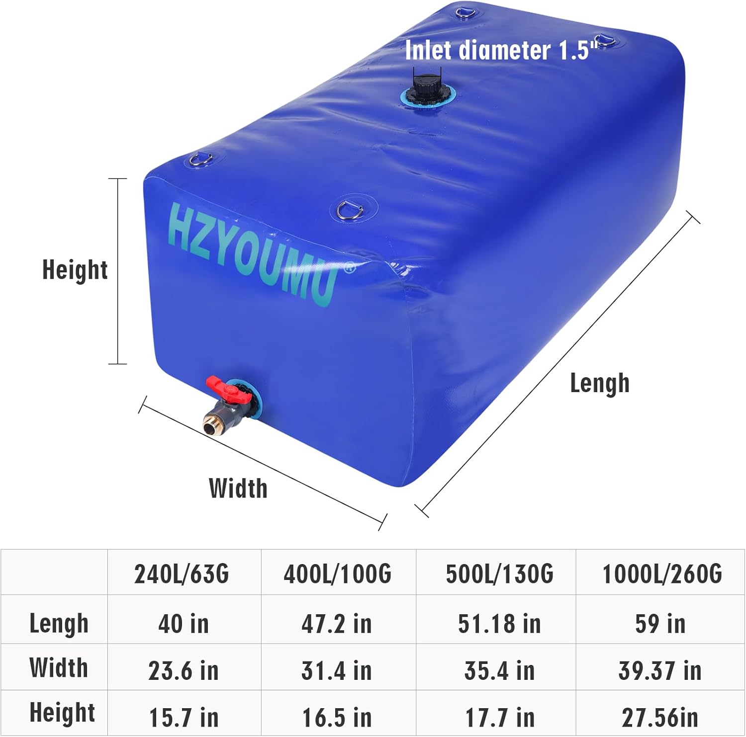 Water Tank 240L/63G Water Bladder Storage Container Foldable Portable Large Capacity Soft Bag Suitable for Outdoor Easy to Carry Out