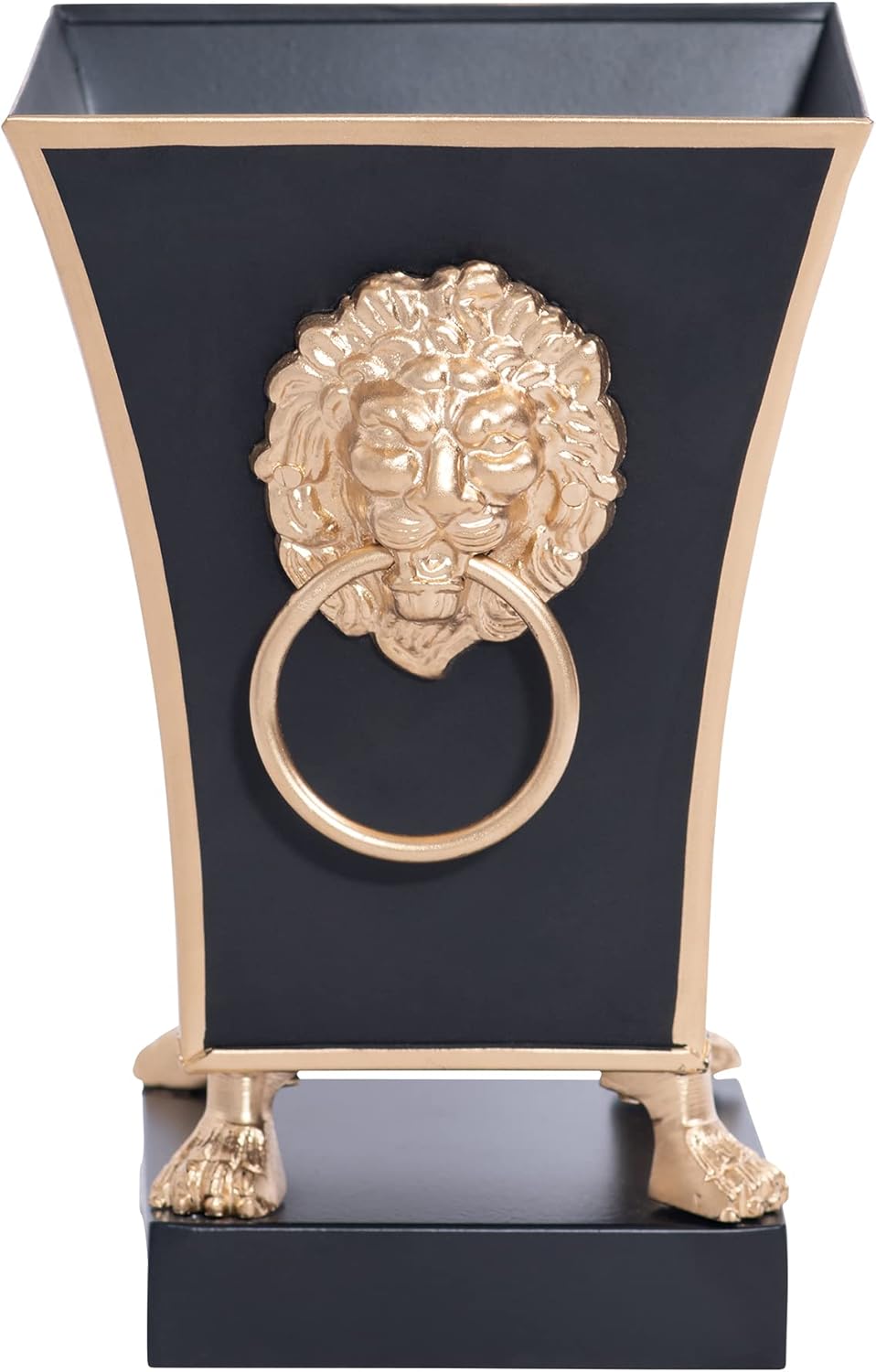 Jaye's Studio Regency Line, Paws & Claws, Decorative Square Cachepot & Planter, Gold Trim & Finish, Hand-Painted, Handcrafted Metal, Luxury Indoor Planter, Size 5x5x9, (Black)