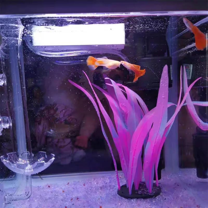 3Pcs Soft Silicone Aquarium Plants Set Glowing Kelp Fish Tank Plants Decor Artificial Pink Aquarium Plant Simulation Artificial Water Grass for Fish Tank,7.08in9.84in16.9in
