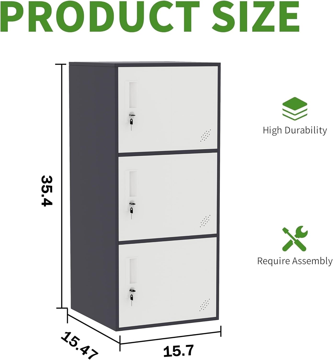 3 Door Vertical Stackable Storage Cabinet with Lock,Anti-Failing Device, Metal Lcoker,Organizer for Office, Home, Gym, School,Employee,Kids. (Grey)