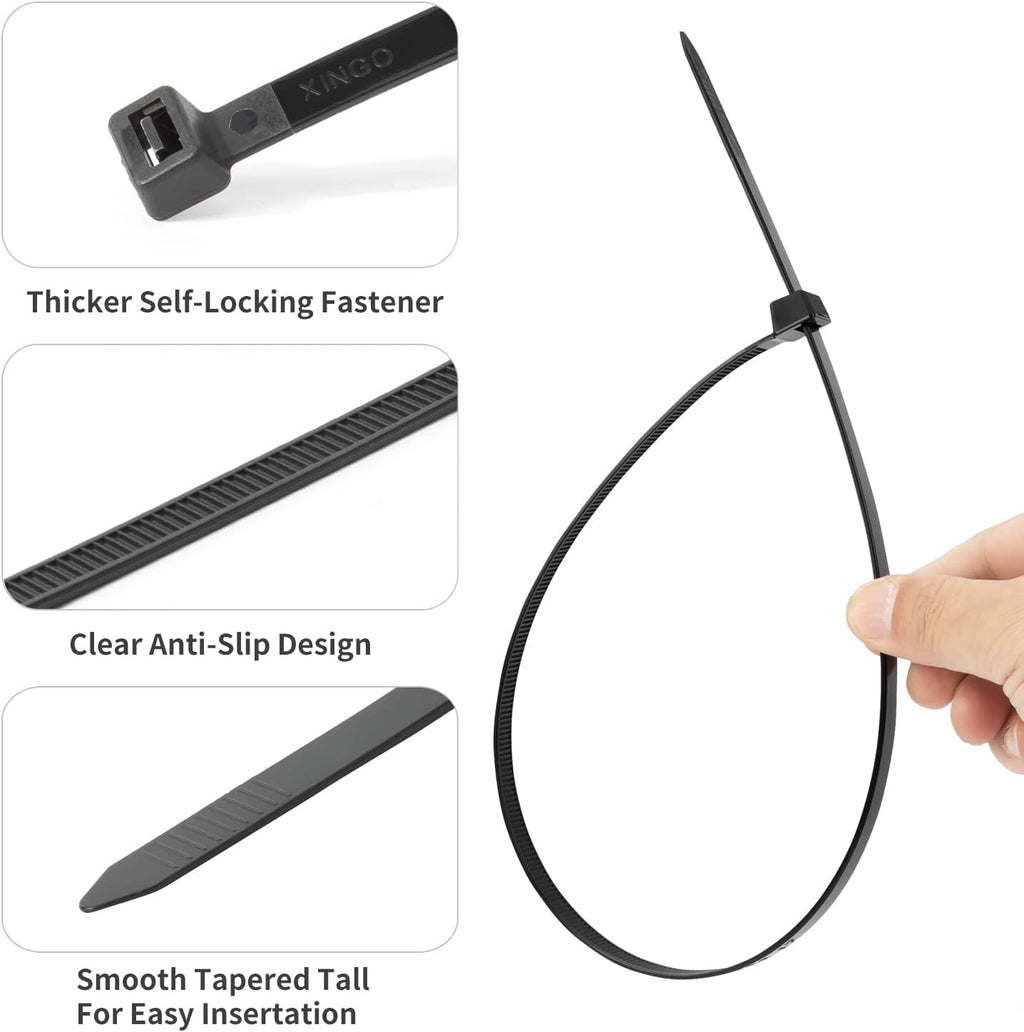 XINGO 24 inch Black Long Zip Ties Heavy Duty 100 PCS, 200LBS Ultra Strong Plastic Wire Ties, Large Cable Ties Extra Long Tie Wraps, Indoor and Outdoor UV Resistant