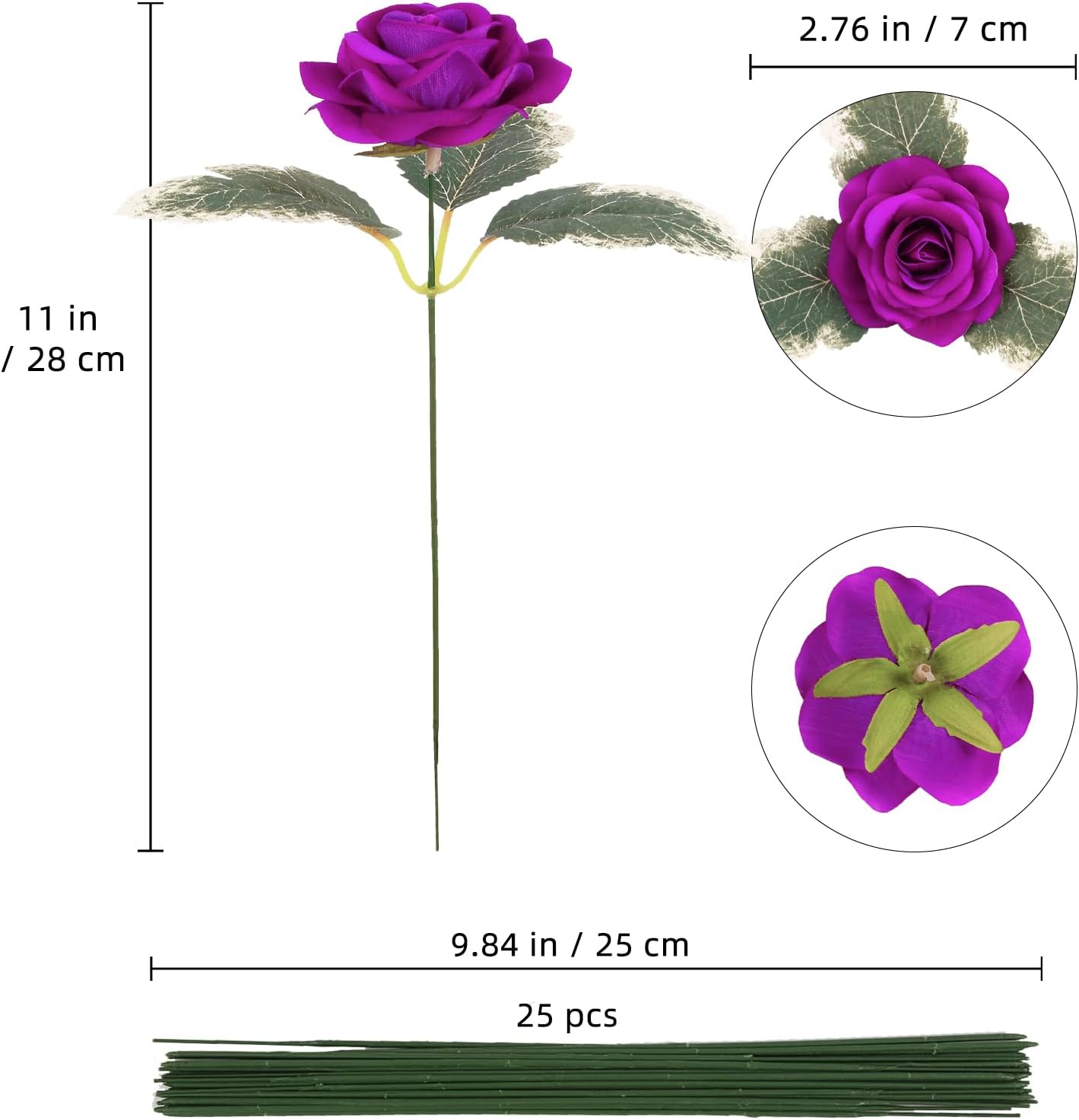 Purple Rose Flower Head 25pcs Artificial Velvet Rose Flowers Fake Roses Flowers with Stems for DIY Wedding Home Party Baby Shower Decor(Purple)