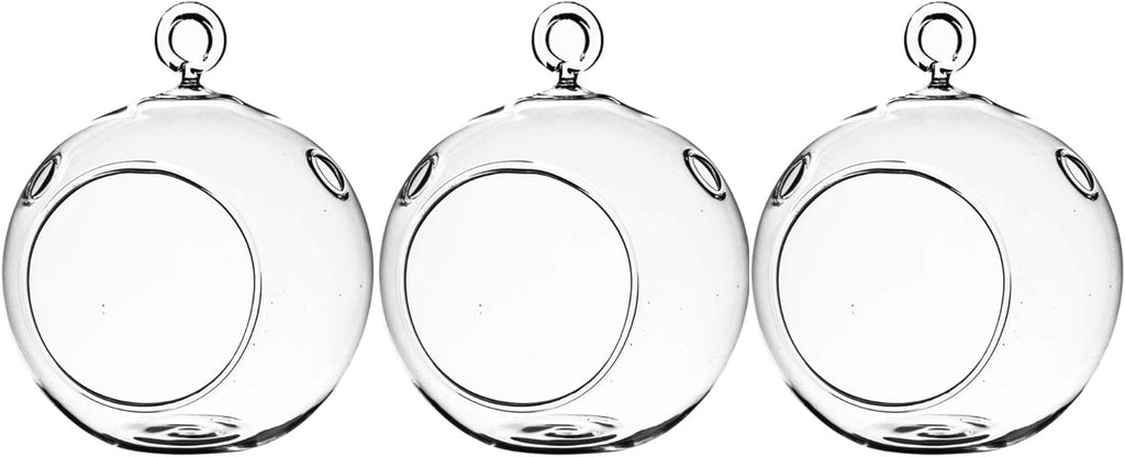WGV Hanging Terrarium Globe, Width 3", Height 4", DIY Air Succulent Planter, Clear Glass Vase Orb with Flat Bottom, Candle Holder for Windowsill Outdoor Garden Decor, 3 Pieces Bulk