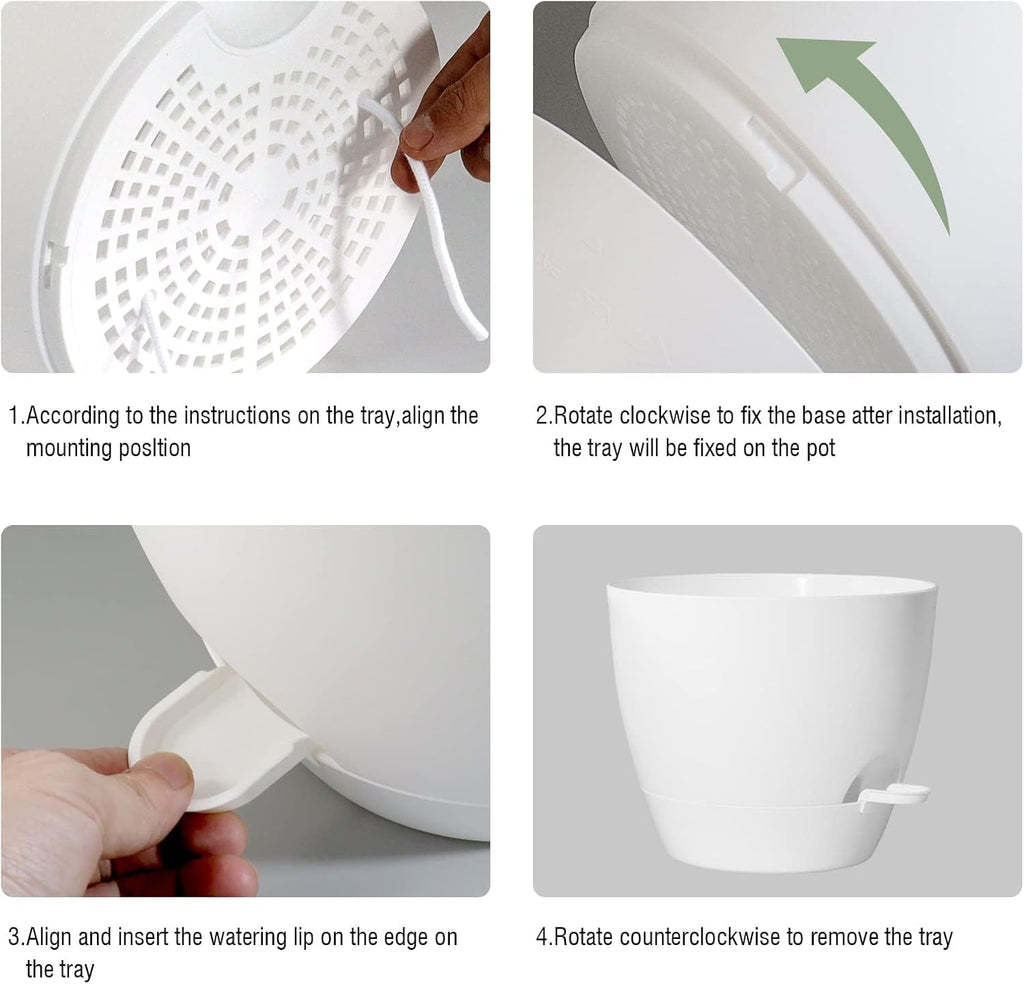 10/9/8 inch Self Watering Pots, Set of 3 Plastic Planters with Mesh Drainage Holes and Deep Reservoir for Indoor Outdoor Garden Plants and Flowers, White