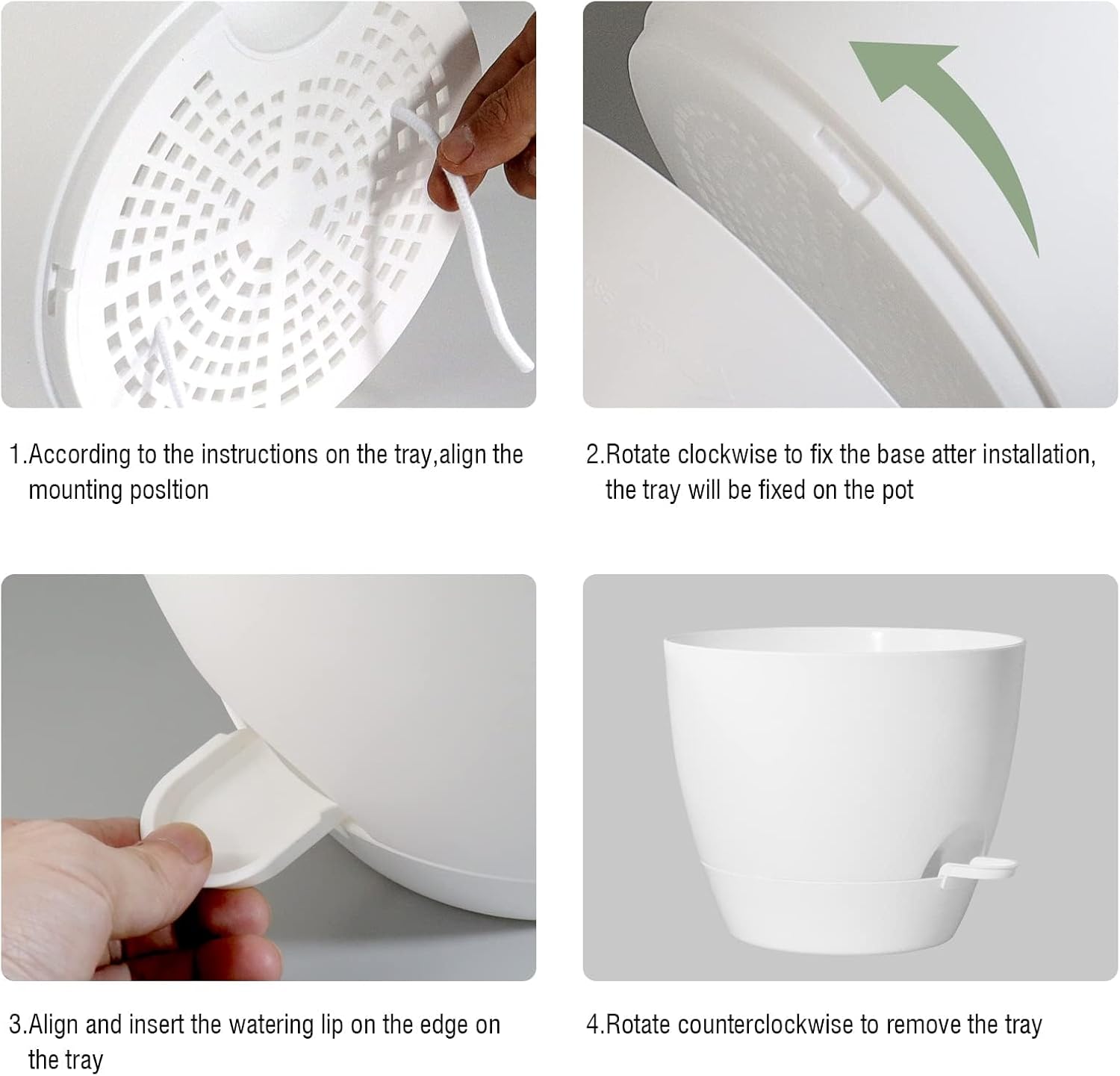 10/9/8 inch Self Watering Pots, Set of 3 Plastic Planters with Mesh Drainage Holes and Deep Reservoir for Indoor Outdoor Garden Plants and Flowers, White