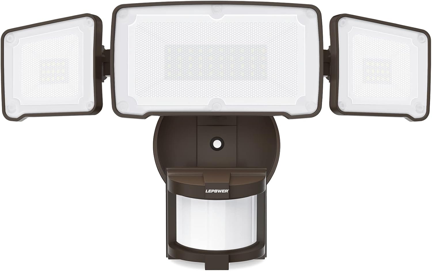 LEPOWER LED Security Light Motion Sensor Light Outdoor, 38W 4200LM Motion Security Light, 5500K, IP65 Waterproof, 3 Head Motion Detected Flood Light for Garage, Yard, Porch (Not Solar Powered, Brown)