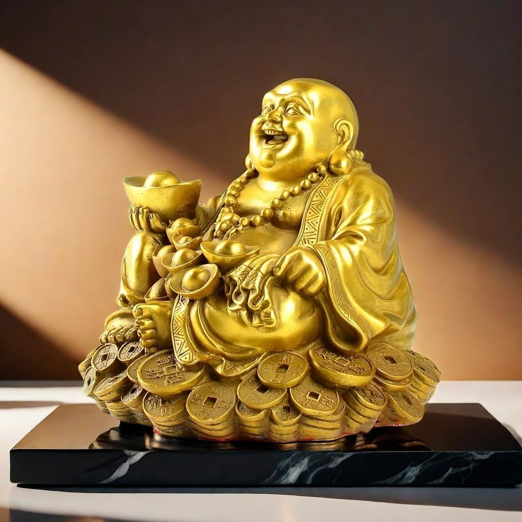 Golden Laughing Buddha Statue,New Home Decor, for Home,Room Decor Lucky and Happy,Zen Garden