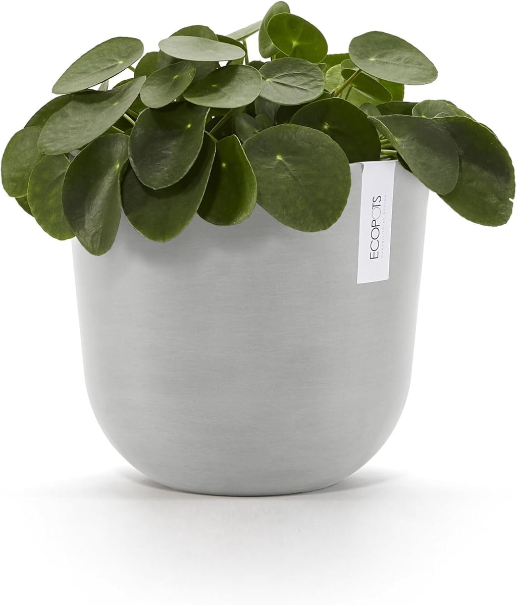 Ecopots Oslo Durable Modern Round Indoor/Outdoor Recycled-Based Composite Flower Pot Planter, White Grey, 10"