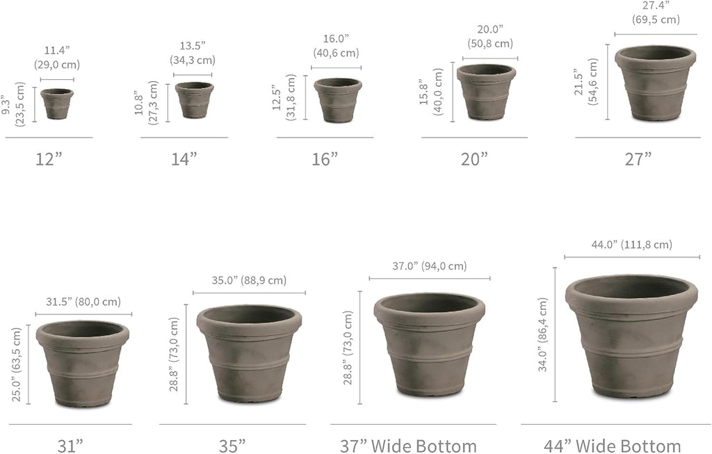 Crescent Garden Brunello Classic Rolled Rim Planter Pot, Indoor/Outdoor Weather-Safe Round Plant Pot, 14'' (Rust)