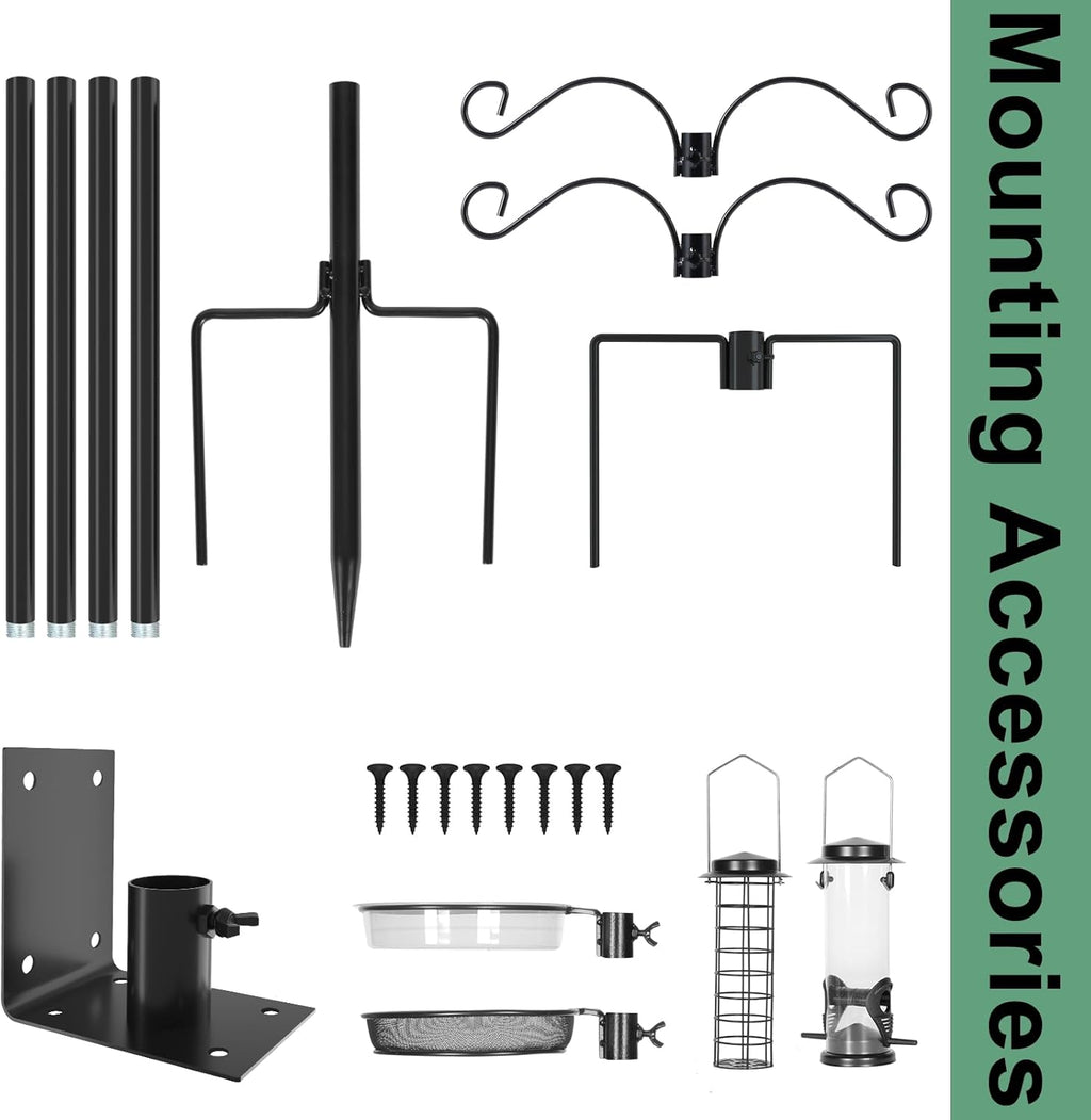 ERYTLLY Bird House Pole Mount Kit 80 Inch 2 Pair Hooks Multi Feeders Bird Bath Feeder Tray - Heavy Duty Adjustable Bluebird Feeder Support Rod Stand Set for Outside, Yard, Garden