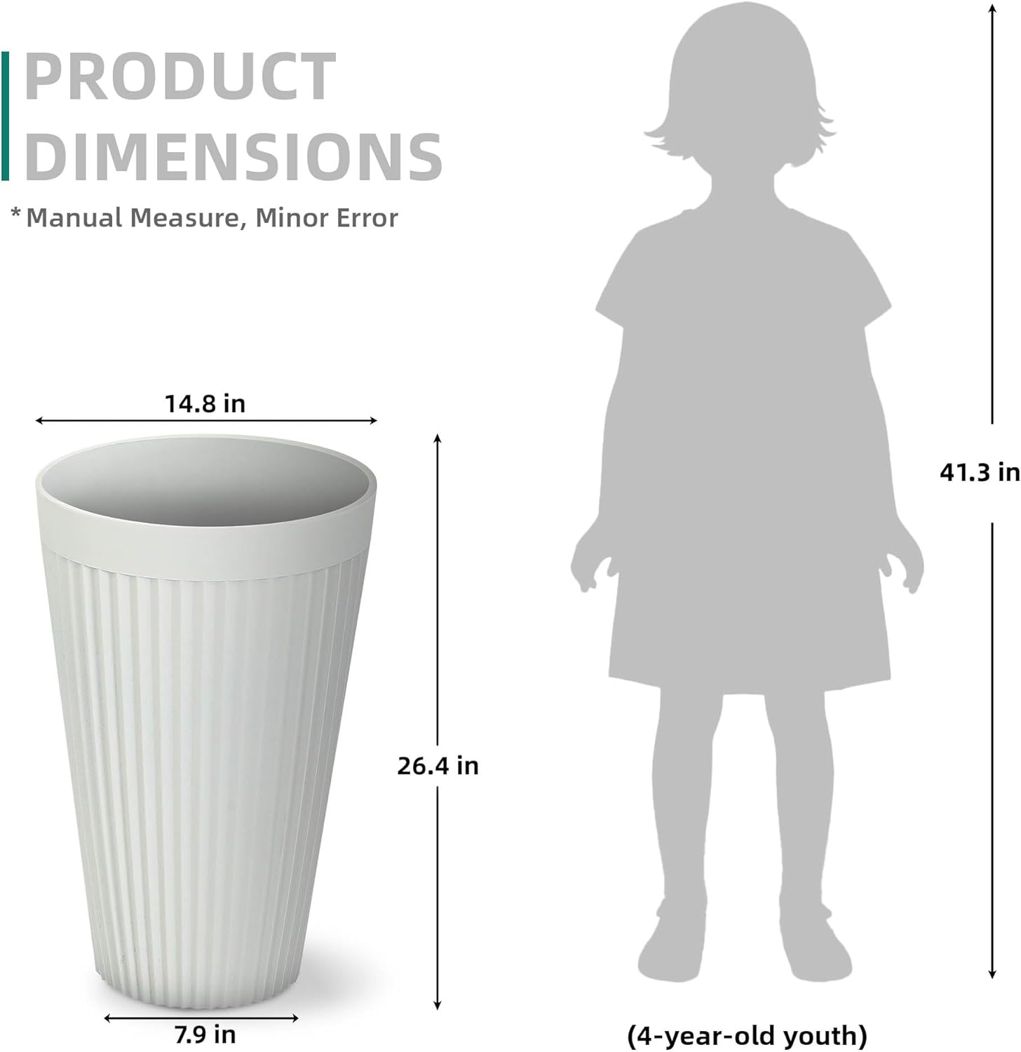 20" Resin Tall Planters for Outdoor Plants,Set of 2 Matt White Large Flower Pots with Handmade Fluted Texture,Heavy-Duty and Weather-Resistant for Year Round Indoor Outdoor use