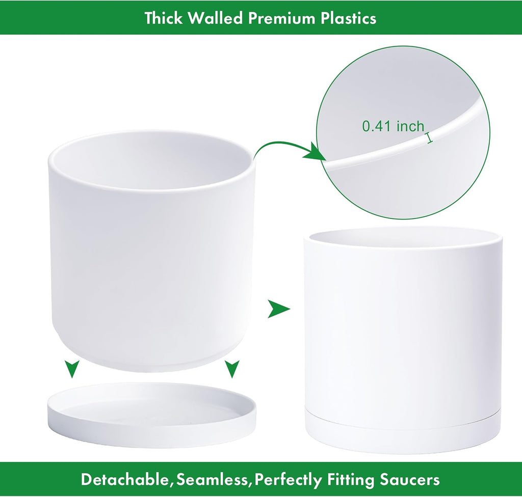 D'vine Dev 16 Inch White Plastic Planter Pots for Plant Pot with Drainage Hole and Seamless Saucers, 74-X-A-5