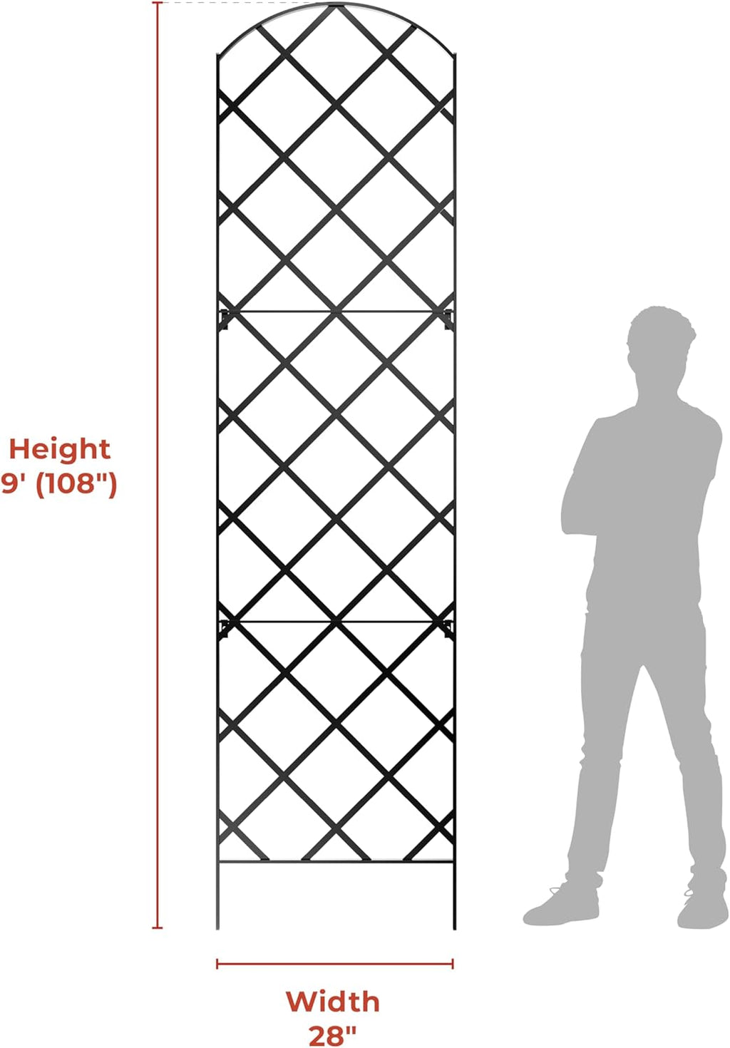 Giant Trellis, 108” high (9’ Tall) by 28” Wide Trellis with Arched top - Pack of 3 Complete trellises - by Meranti Home + Garden