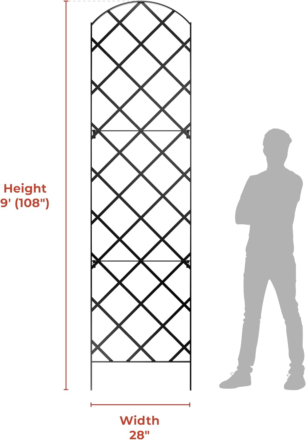 Giant Trellis, 108” high (9’ Tall) by 28” Wide Trellis with Arched top - Pack of 3 Complete trellises - by Meranti Home + Garden