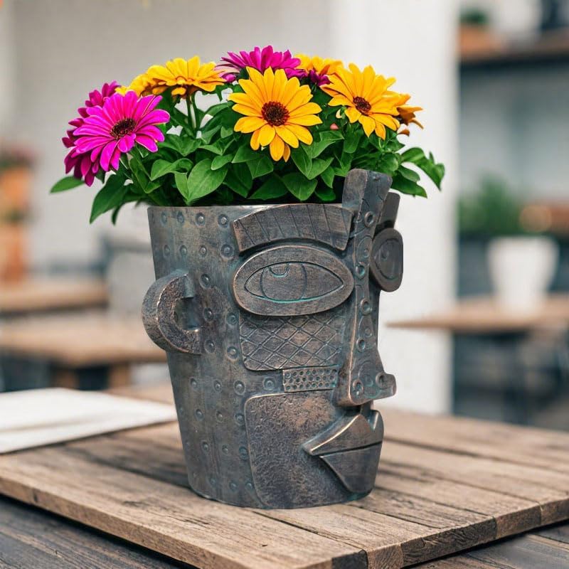 Picasso Abstract Face Planter - 3D Jigsaw Resin Vase with Drainage Hole - Modern Decorative Face Flower Pot for Indoor Plants & Home Décor