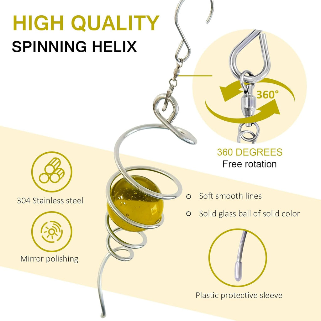 Gazing Ball Spiral Tail,Wind Spinner Tail with Gold Glass Orb,Wind Spinners Stabilizer,Visual Illusion in Spinning Hanging Rotating Art Decor,Indoor Outdoor Garden Decoration-13in