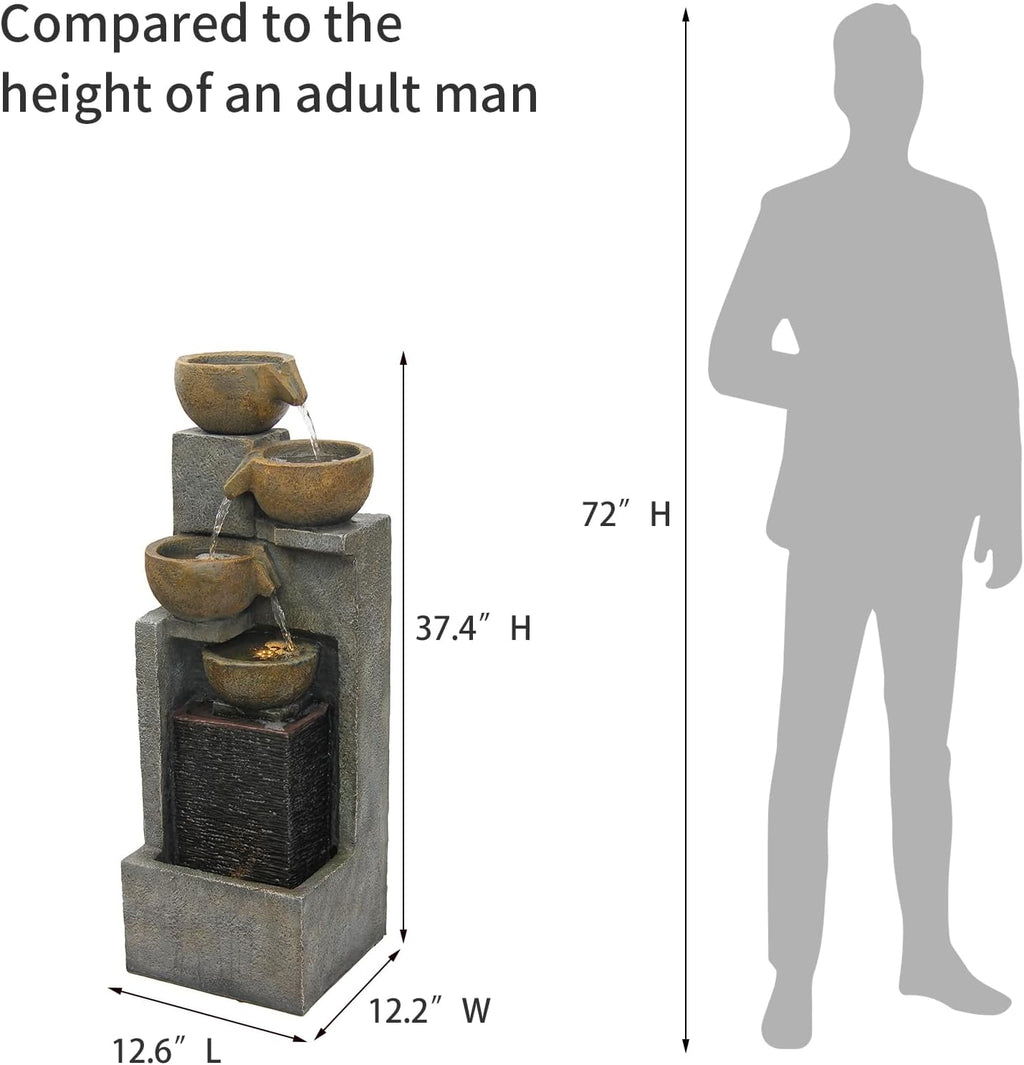 YZM 5-Tier Water Fountain Outdoor Garden Waterfall Fountains Indoor Bowl Cascading Water Feature with Led Lights for Home Deck Patio Porch Yard Decor 37.4" H