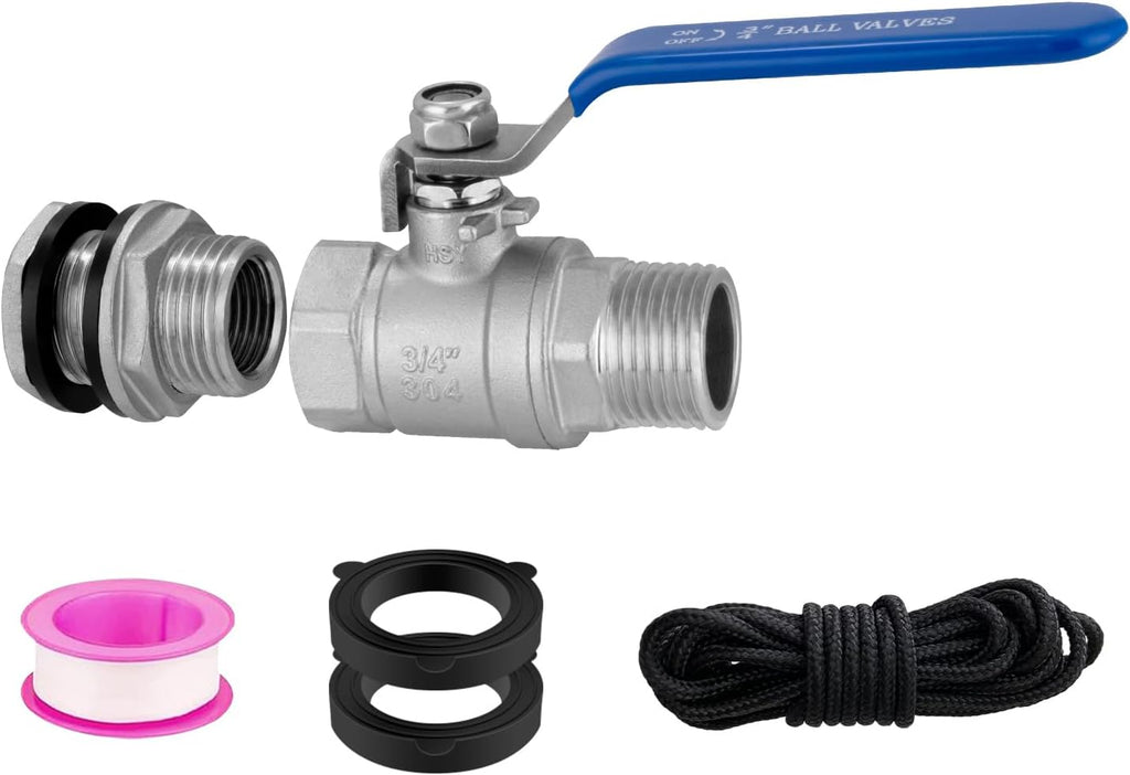 Rain Barrel Spigot Kit, 3/4"GHT Rain Barrel Ball Valve Quarter Turn with Bulkhead Fitting, Lead-free 304 Stainless Steel High Flow Spigot for Water Barrel