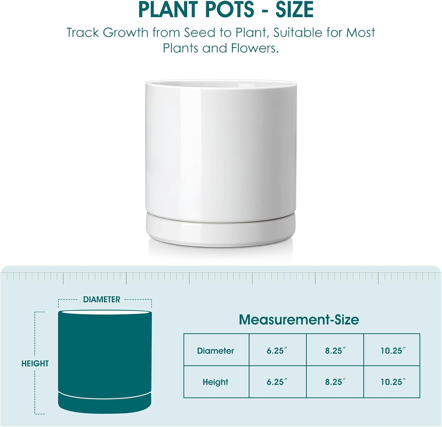 vancasso Ceramic Plant Pots, 6.25 Inch Ceramic Pot for Plants, Planters Pots for Indoor Plants with Drainage Holes, Flower Pot for Indoor House Plant, White