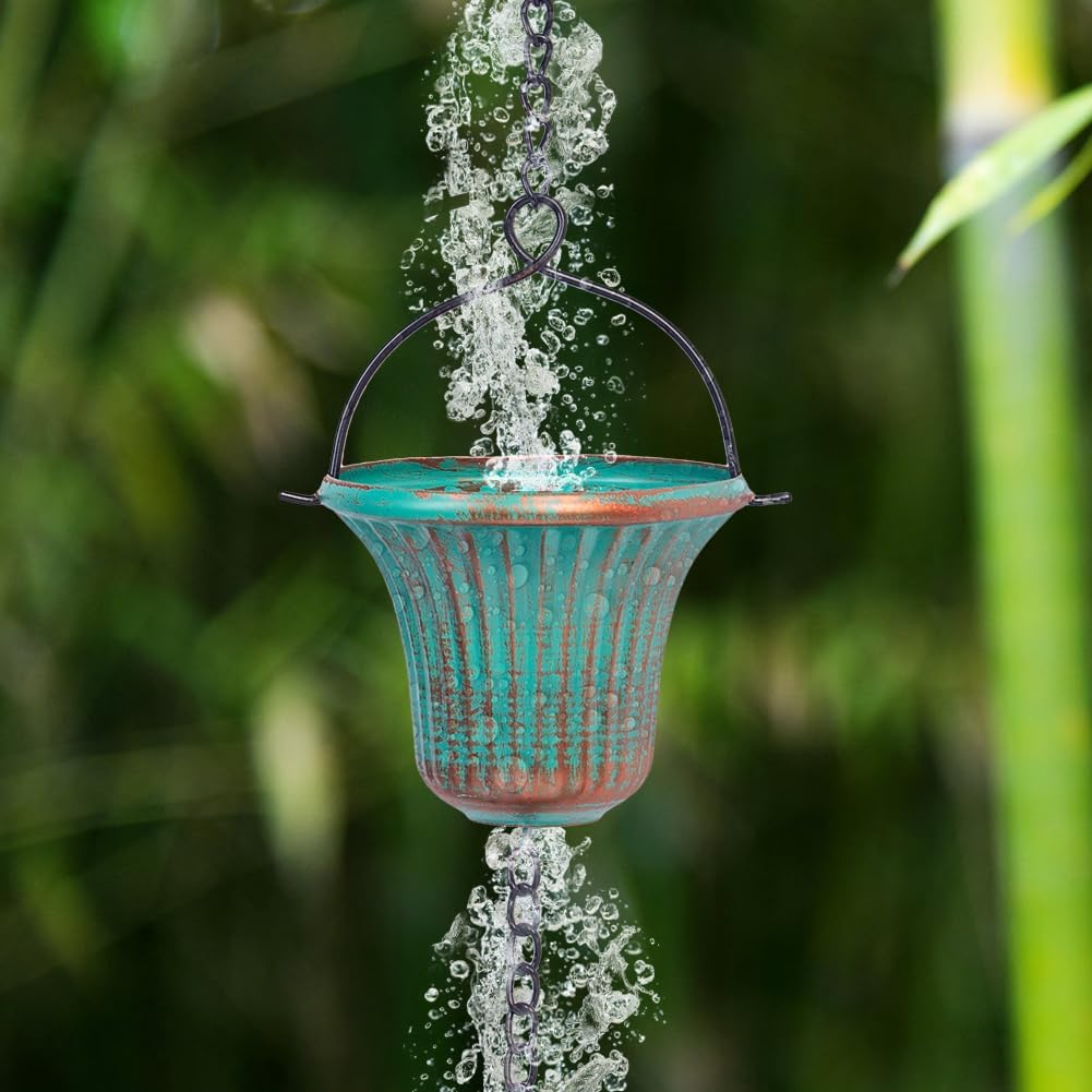 11ft Copper Rain Chains for Outside, 12 Cups Rain Catcher Chain Replacement Downspout for Gutters, Adjustable Length